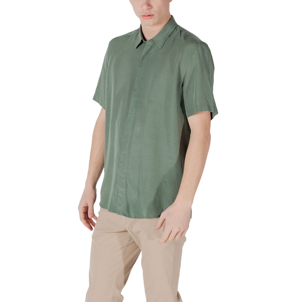 Antony Morato Men's Lightweight Short-Sleeve Linen & Lyocell Shirt - Green