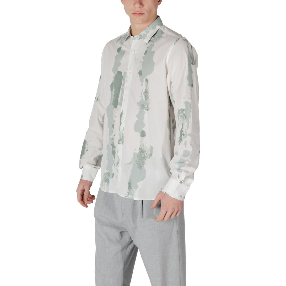 Antony Morato Men's Straight Regular Fit Cotton & Viscose Shirt - Green Patterned Signature Print