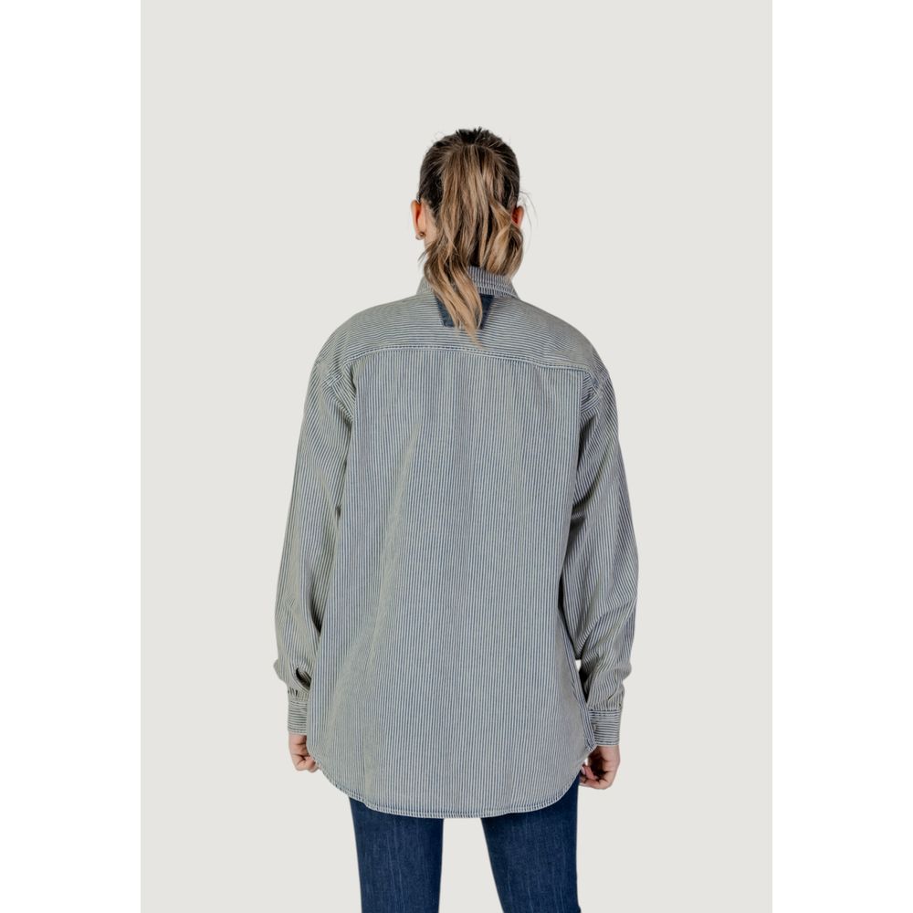 Shirt by Replay for women in denim cotton blue features an architectural silhouette with a refined and elegant for a architectural look.