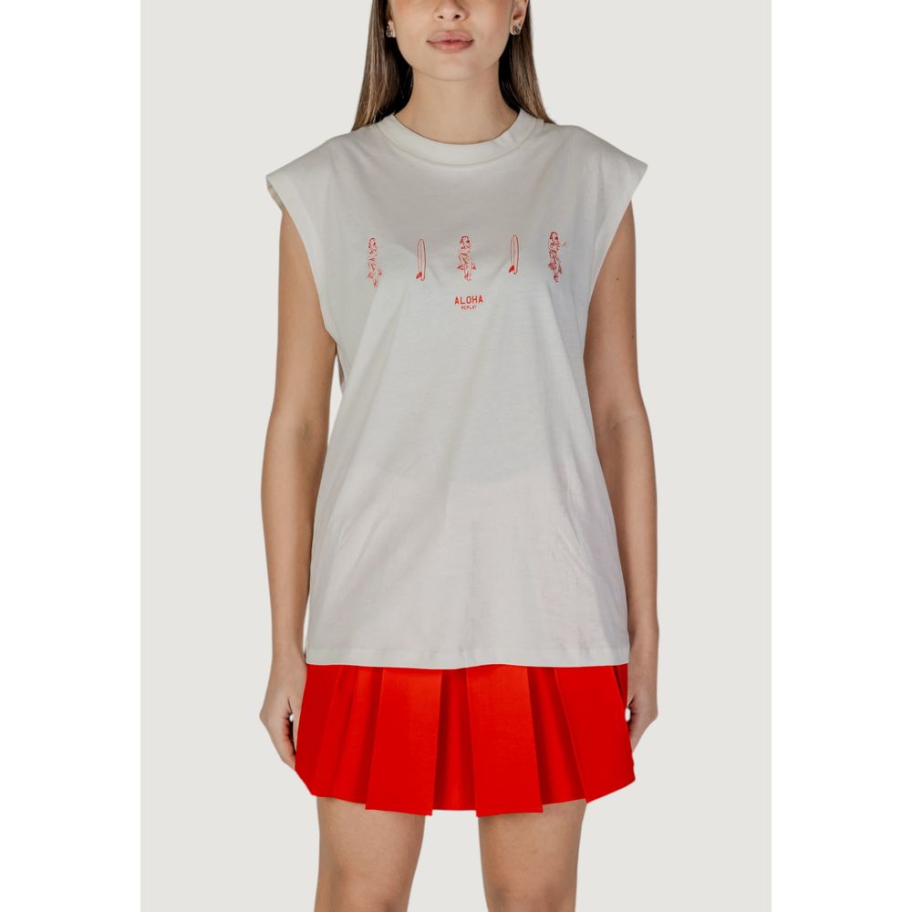 Tank Top by Replay for women in cotton canvas cream showcases a meticulous silhouette, artfully finished with a meticulous and for a sophisticated, meticulous look.