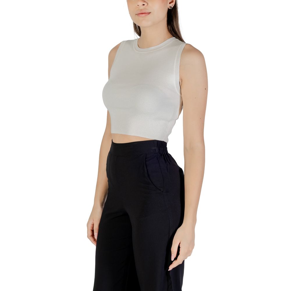 Jacqueline De Yong Women's Crop-Top Sleeveless; Short-Sleeve Nylon & Viscose T-Shirt - White