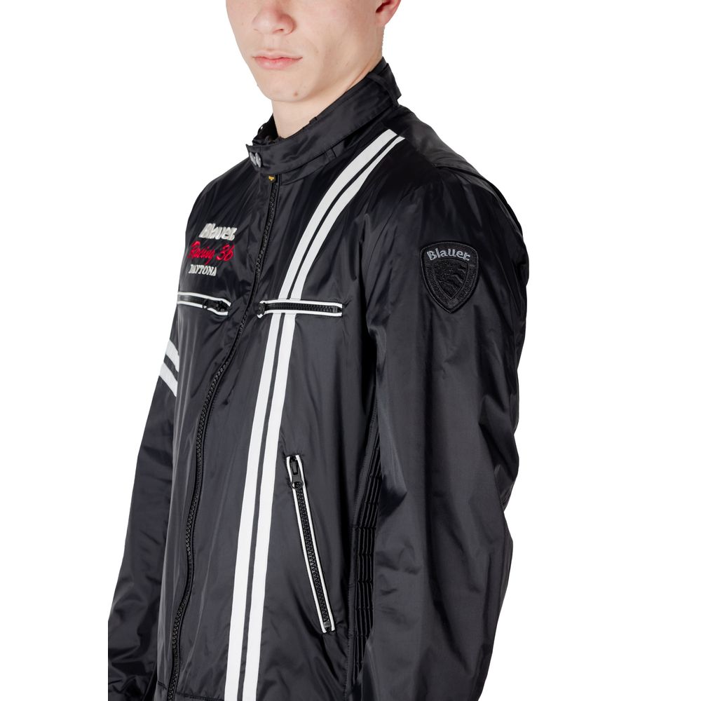 Blauer Men's Lightweight Biker Polyamide Jacket - Black Striped