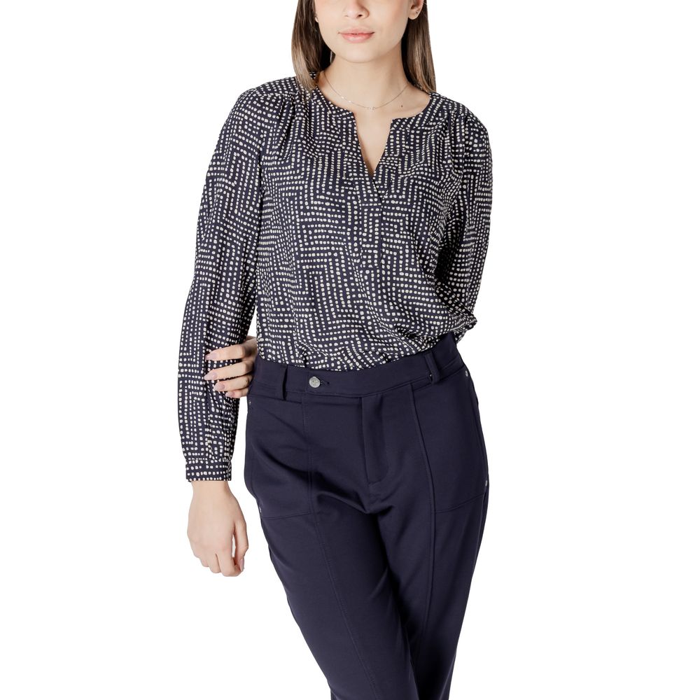 Street One Women's Lightweight Long-Sleeve V-Neck Viscose Shirt - Blue