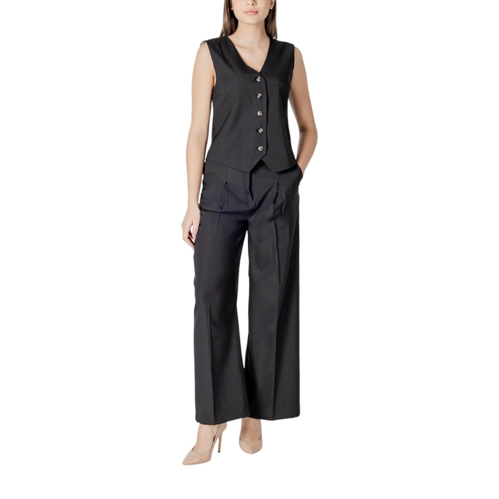 ICHI Women's Straight Leg Wide Stretch Polyester Palazzo Pants - Black