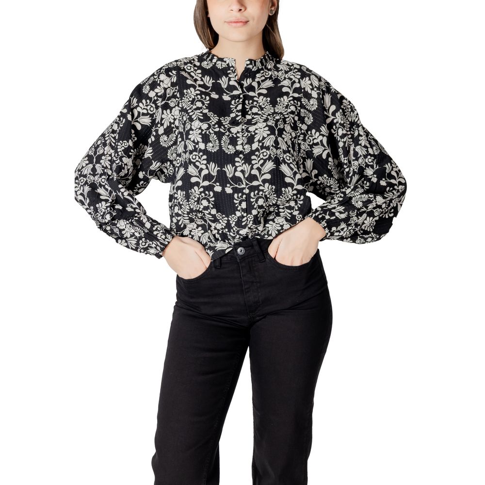 ICHI Women's Mandarin-Neck Polyamide Viscose Shirt - Black Floral