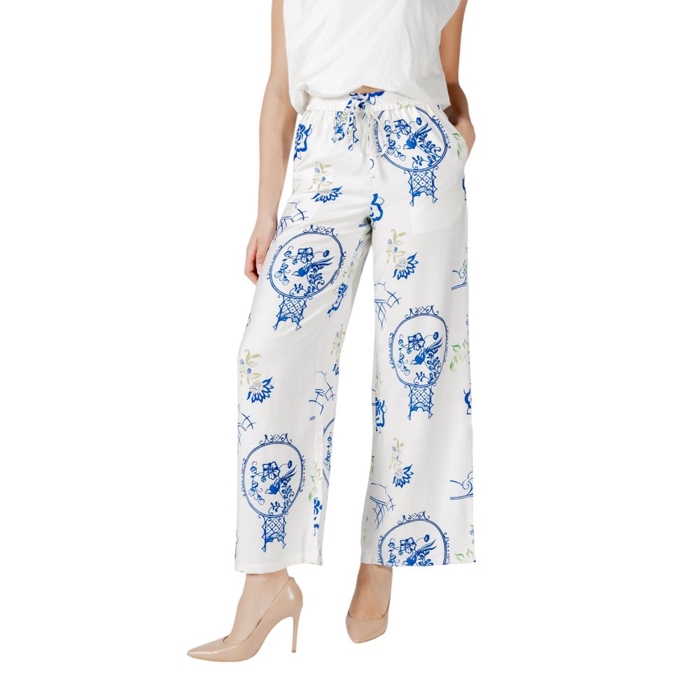 ICHI Women's Wide Linen Polyamide & Viscose Trousers - White