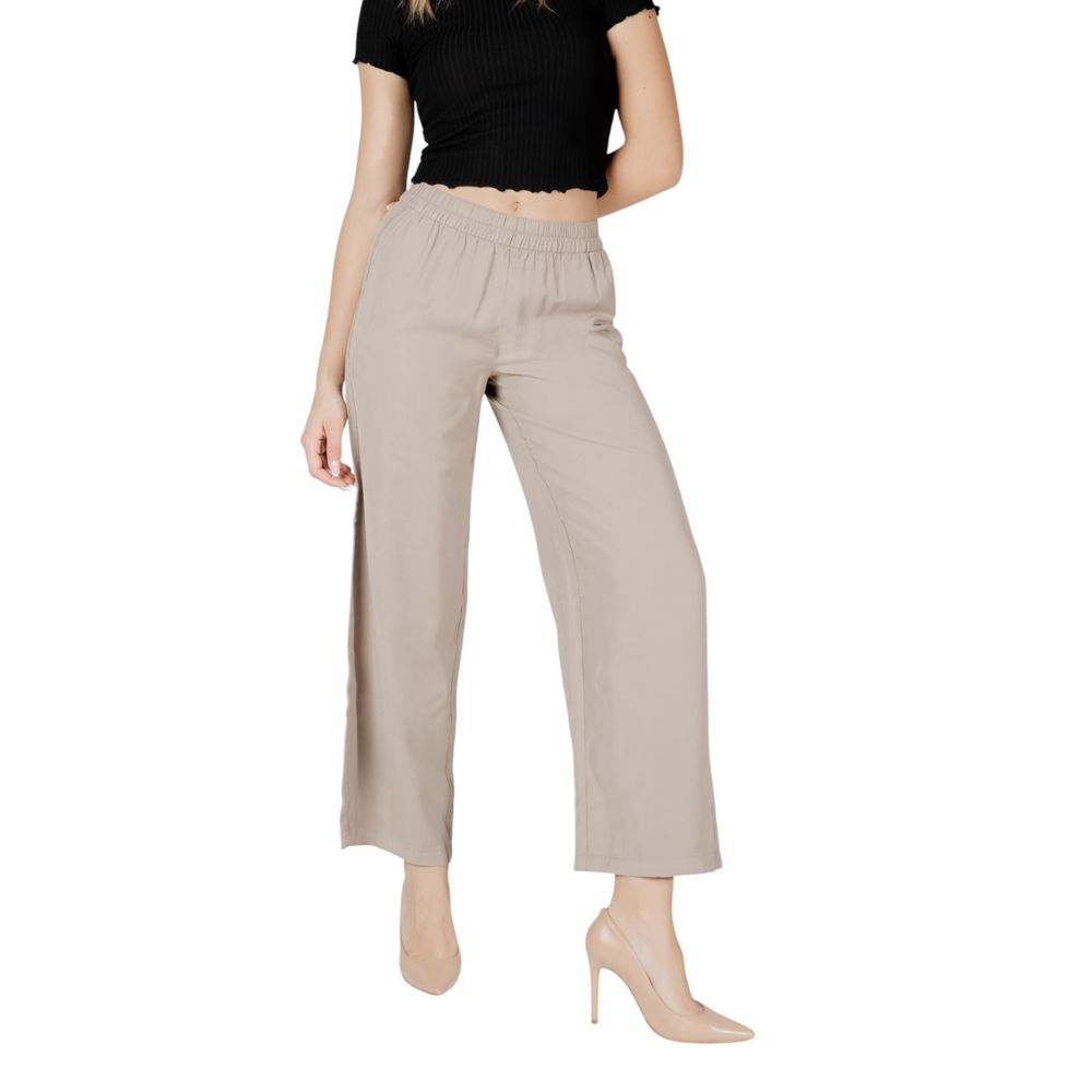 Only Women's Wide Lightweight High-Rise Polyester & Viscose Trousers - Beige