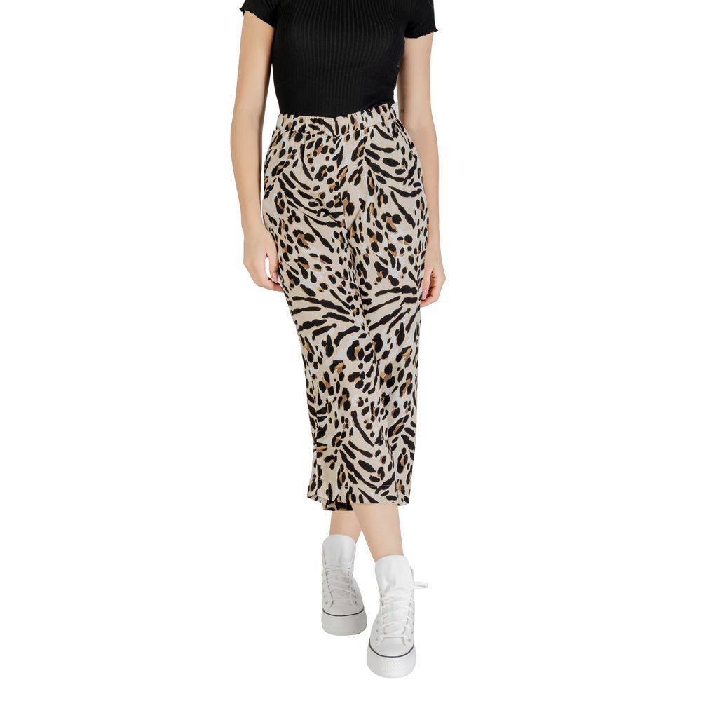 ICHI Beige Viscose Cropped Pant