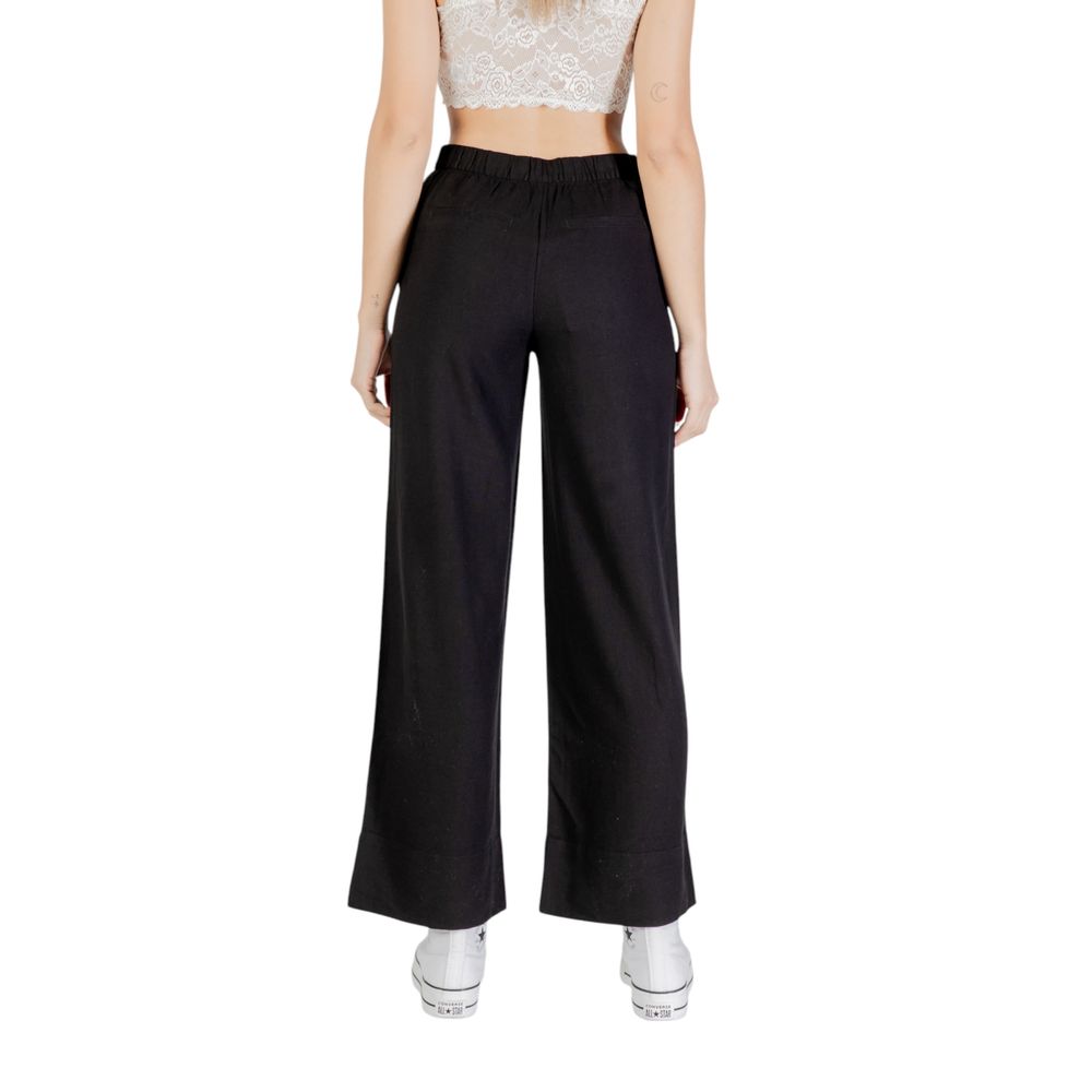 Only Women's Wide Lightweight Linen & Viscose Trousers - Black