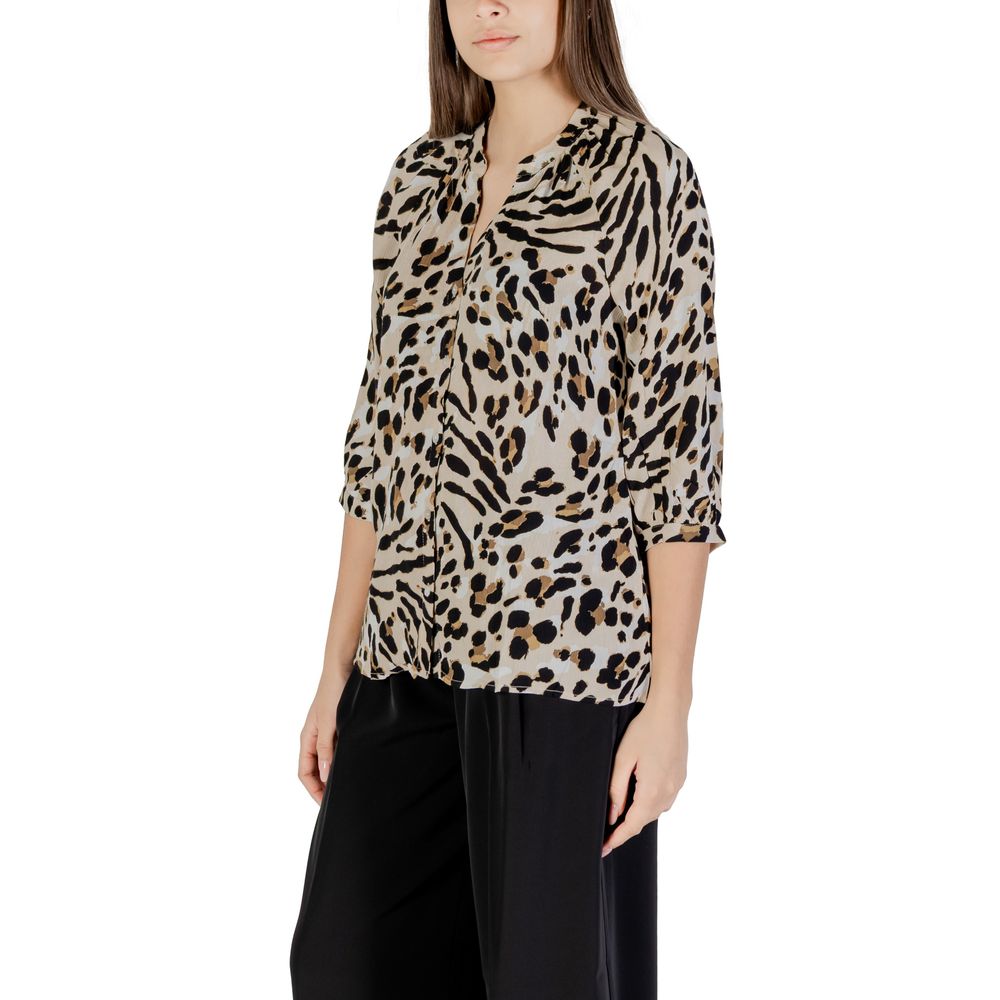 ICHI Women's Lightweight Mandarin-Neck Viscose Shirt - Beige