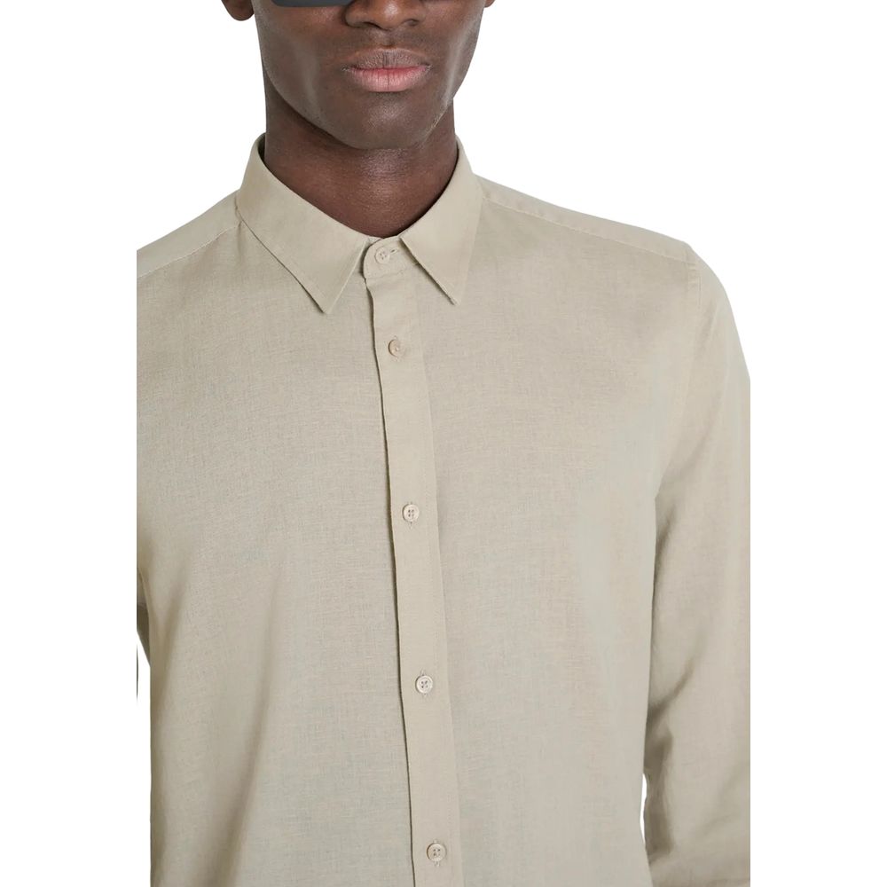 Antony Morato Men's Long-Sleeve Linen & Cotton Shirt - Beige