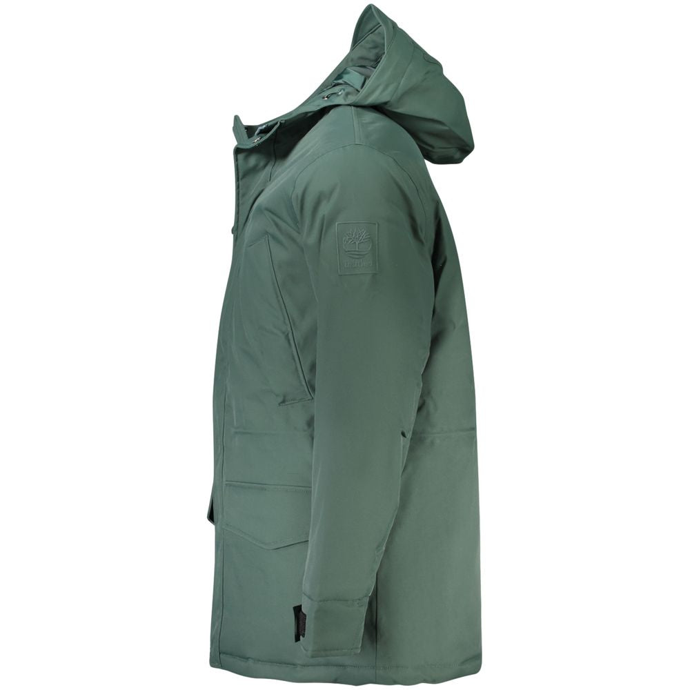 Hooded Parka by Timberland for men in polyester green features a modern silhouette, showcasing a sophisticated and premium pockets & hooded for a truly modern finish.