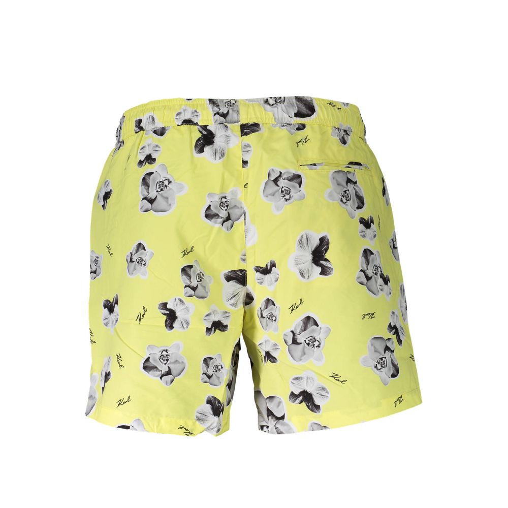Swim Shorts by Karl Lagerfeld for men in polyester and yellow showcases a sinuous silhouette, expertly cut for a sinuous fit as part of the Men's Polyester Swim Shorts collection.