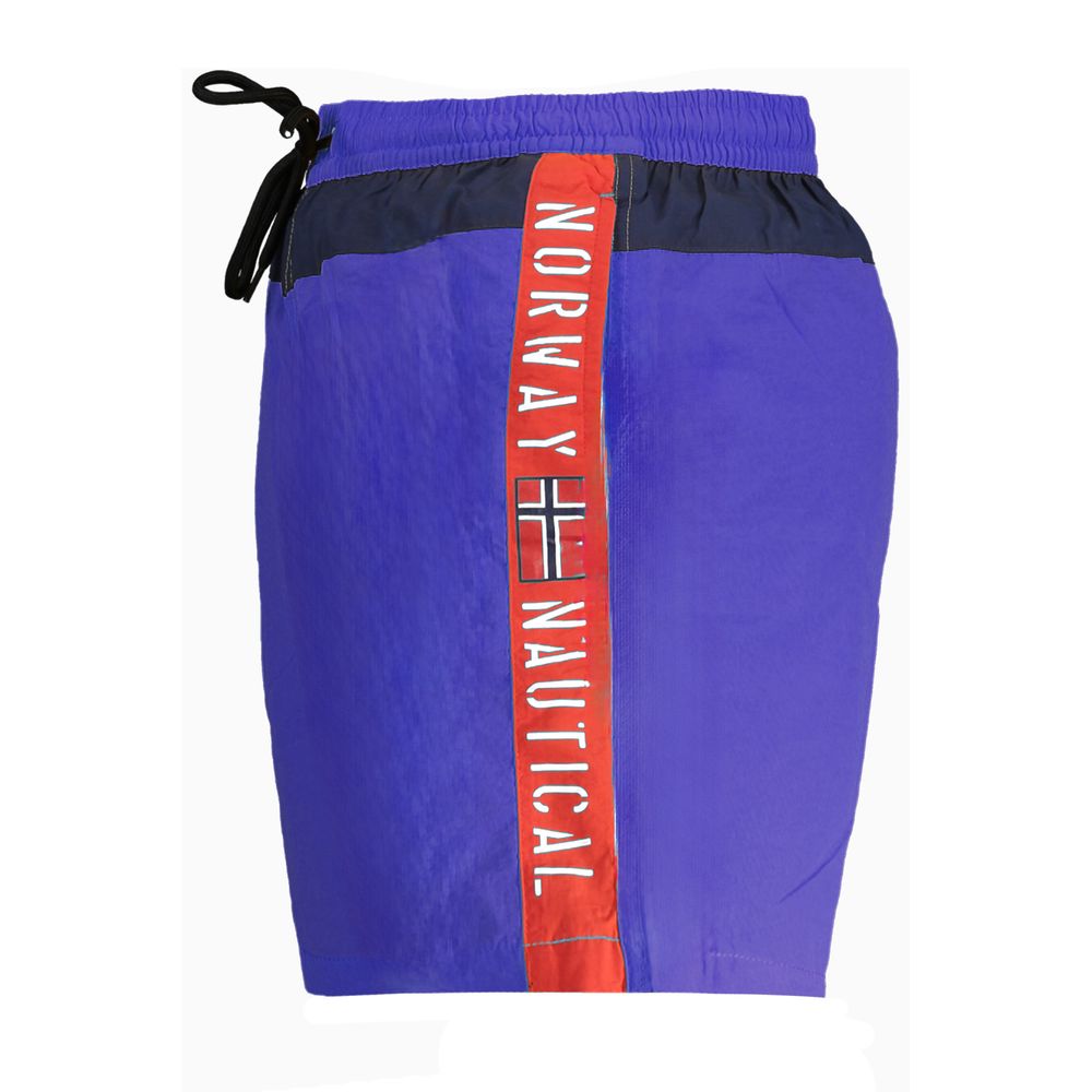 Swim Shorts by Norway 1963 for men in polyester blue & print presents a sculptural silhouette, showcasing the sculptural Men's Polyester Swim Shorts design with a refined cut for a premium, sophisticated look.