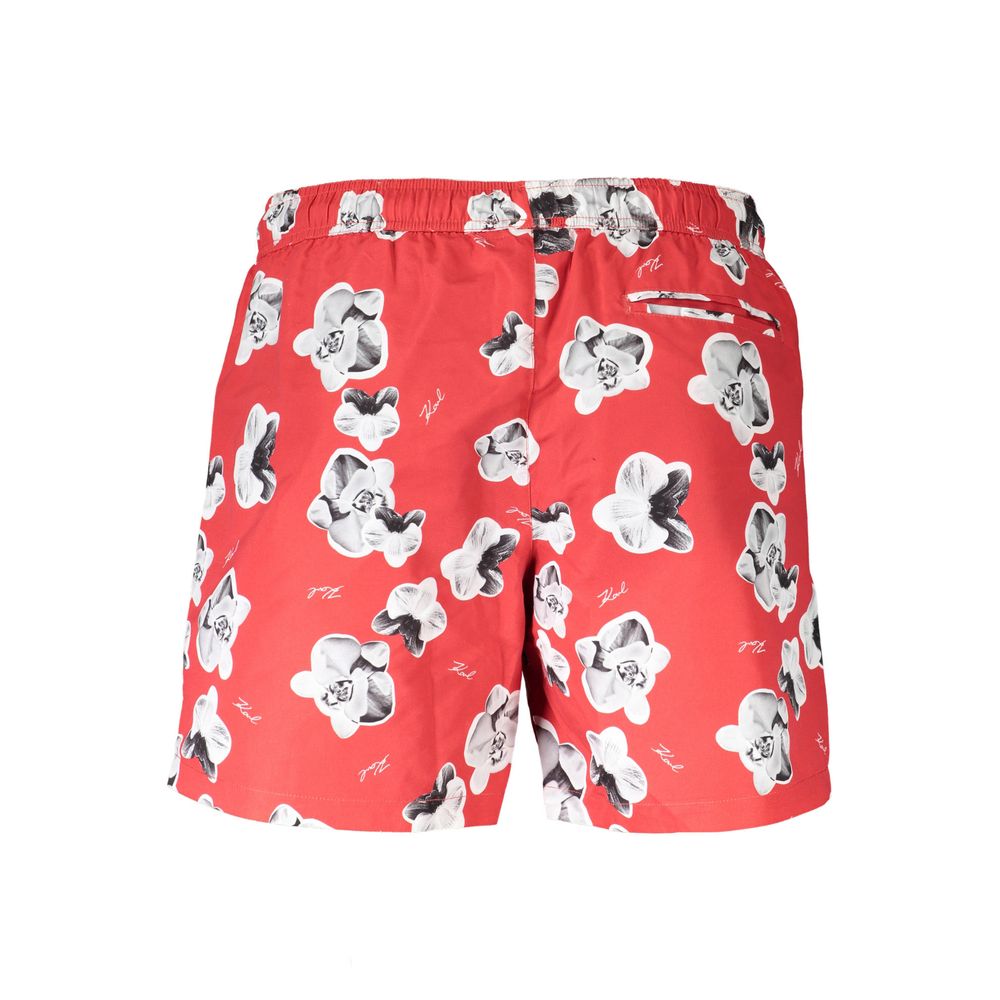 Swim Shorts by Karl Lagerfeld for men in polyester red presents a beach chic silhouette from the Men's Polyester Swim Shorts collection, showcasing a beach chic cut for a refined poolside look.