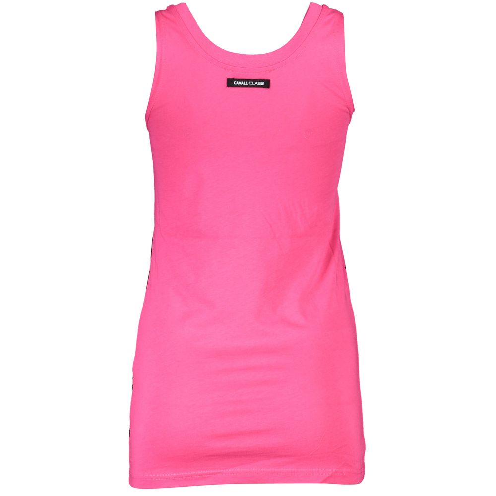 Cavalli Class Women's Wide Round Neck Cotton Tank Top - Pink Print