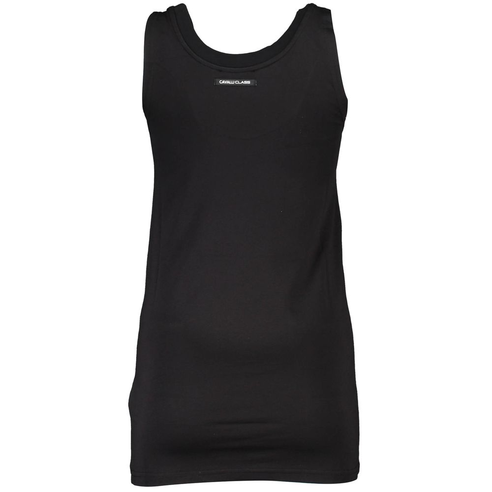 Tank Top by Cavalli Class for women in cotton black & print showcases a streamlined Women's Wide Round Neck Cotton Tank Top design with a streamlined and round neckline.