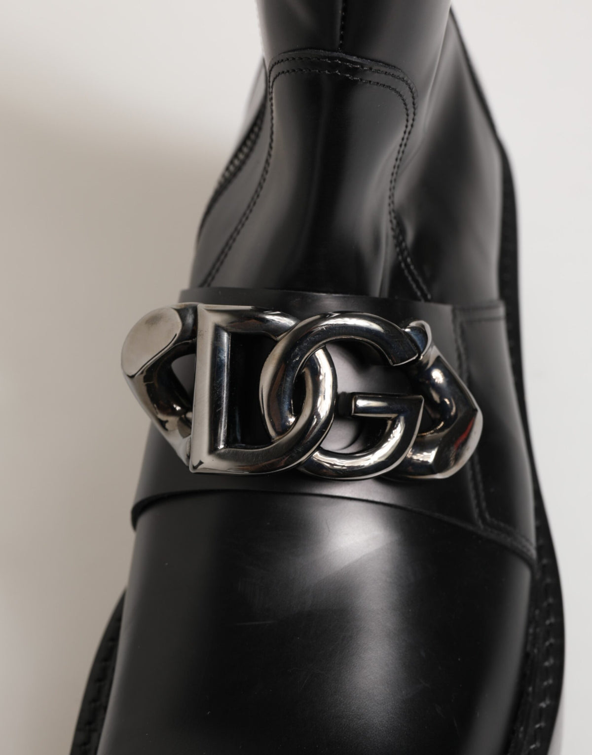 Dolce & Gabbana Men's Calf Leather Viscose & Silk Flat Biker Mid-Calf Boots - Black