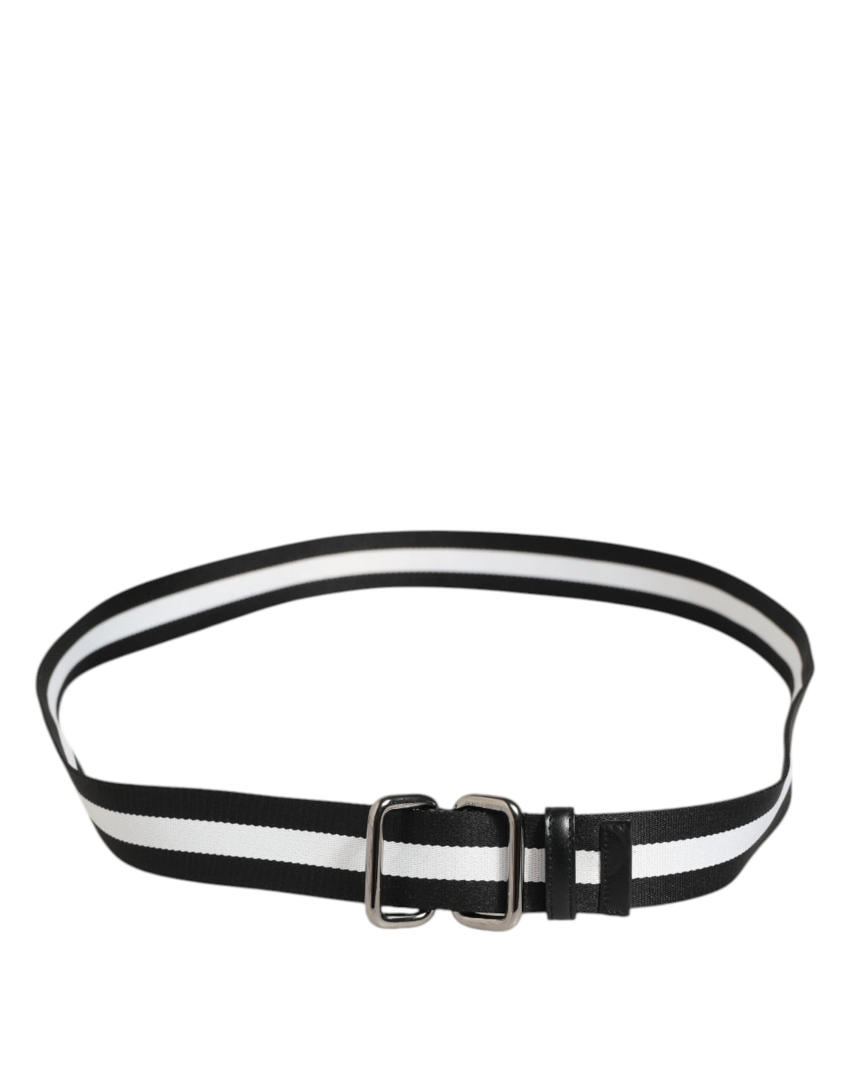Dolce & Gabbana Calf Leather Nylon & Metal Belt - Black Silver White Striped