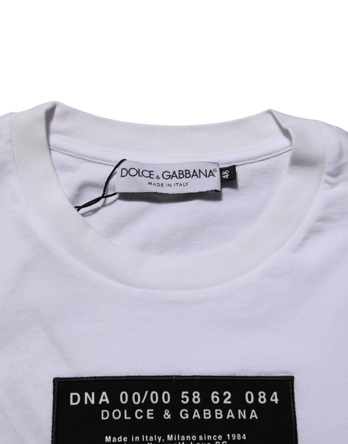 Dolce & Gabbana Men's Regular Fit Short-Sleeve Crew Neck Denim Cotton T-Shirt - White Signature Print