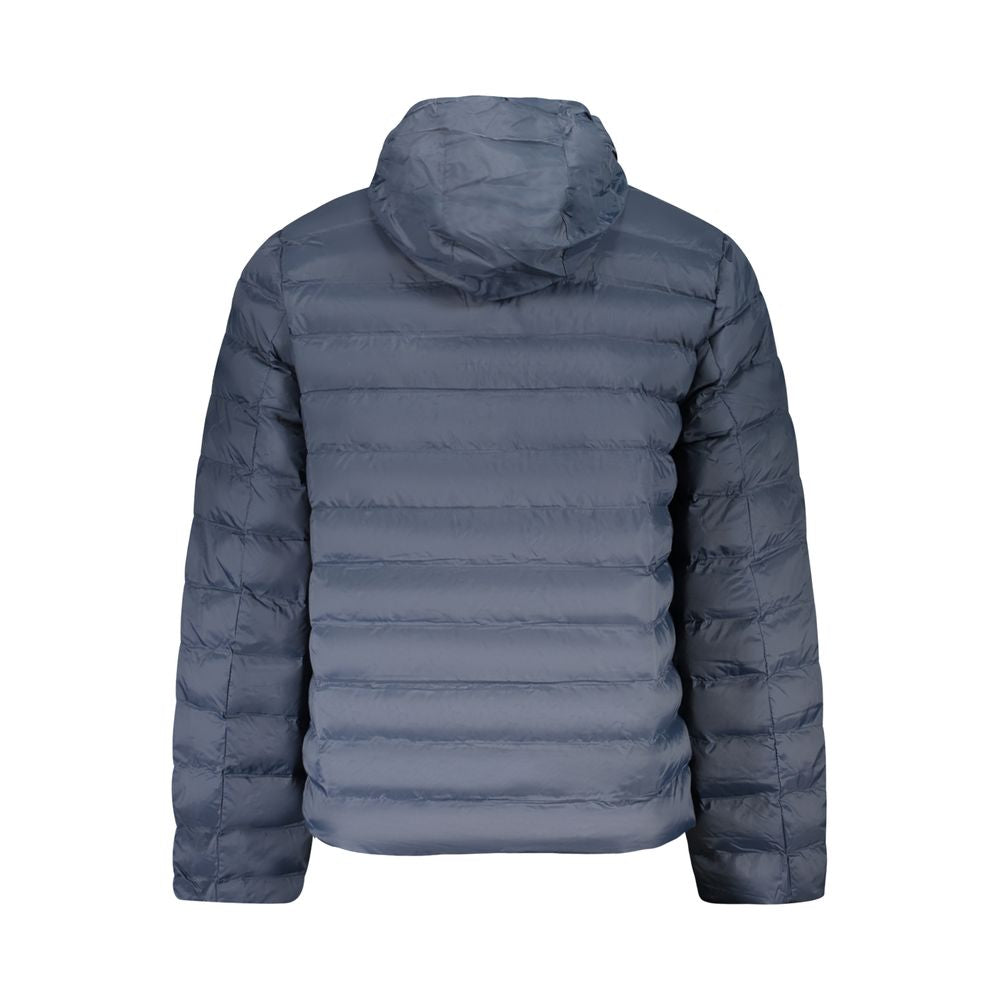 Hooded Windbreaker Jacket by Calvin Klein for men in polyamide blue & print presents a resilient silhouette, artfully detailed with a sophisticated hooded neckline and functional pockets, hooded & windproof for a resilient finish.