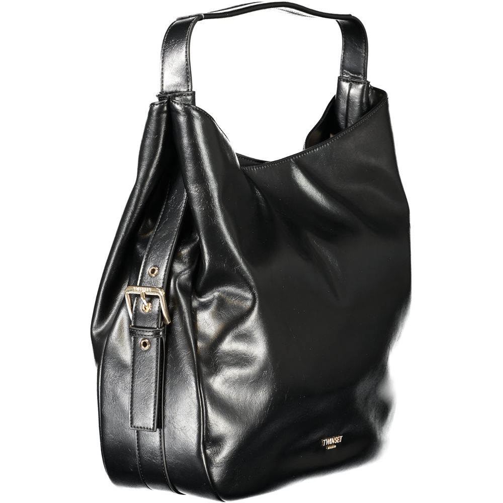 Shoulder Hobo Handbag by Twinset for women in polyethylene black features a refined silhouette, showcasing a secure snap & button, organized internal-pockets, and versatile shoulder-strap & handle for a refined finish.