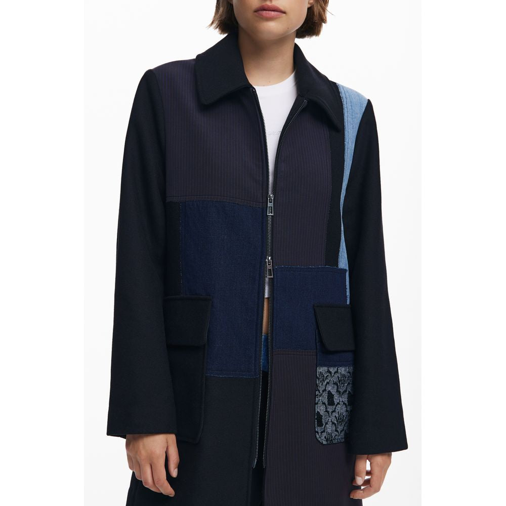 Overcoat by Desigual for women in cotton & marabou black features a contemporary silhouette showcasing a contemporary and refined pockets for a sophisticated finish.