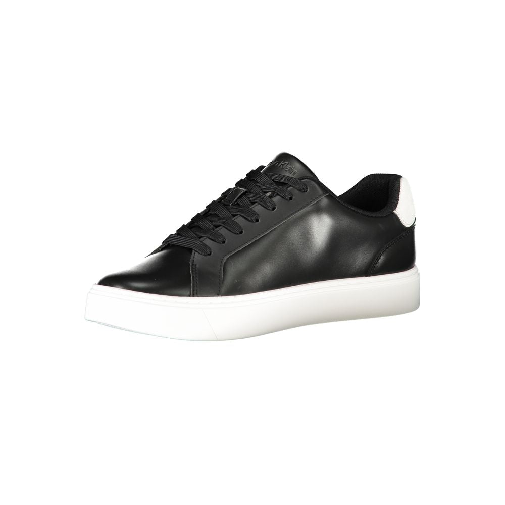 Athletic Sneakers by Calvin Klein for men in polyester polyethylene leather black & white features an architectural silhouette, showcasing the premium athletic style of the Essence Men's Athletic Polyester Polyethylene Leather Sneakers with an architectural finish.