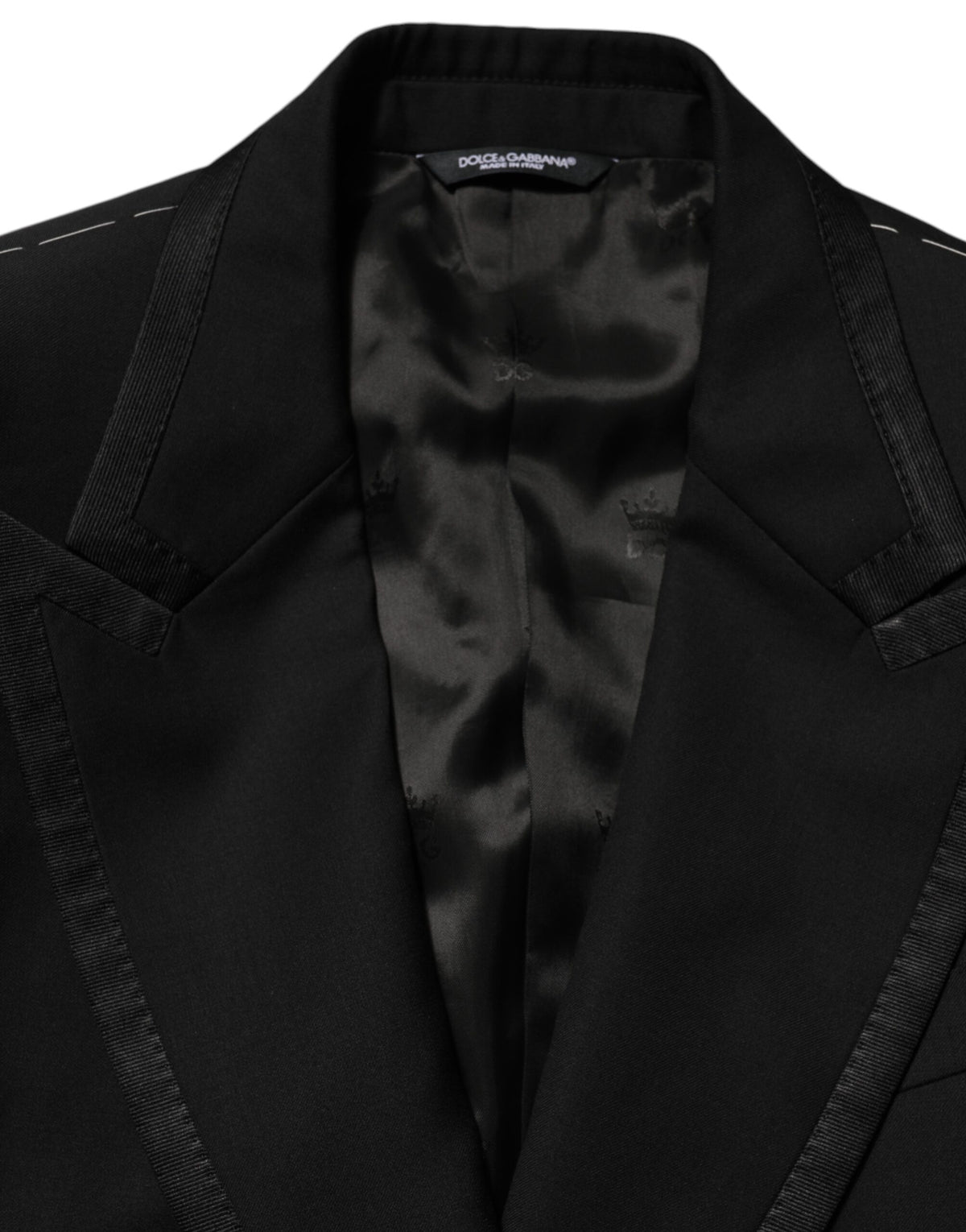 Dolce & Gabbana Men's Single Breasted Polyester Viscose Silk & Virgin Wool Blazer - Black