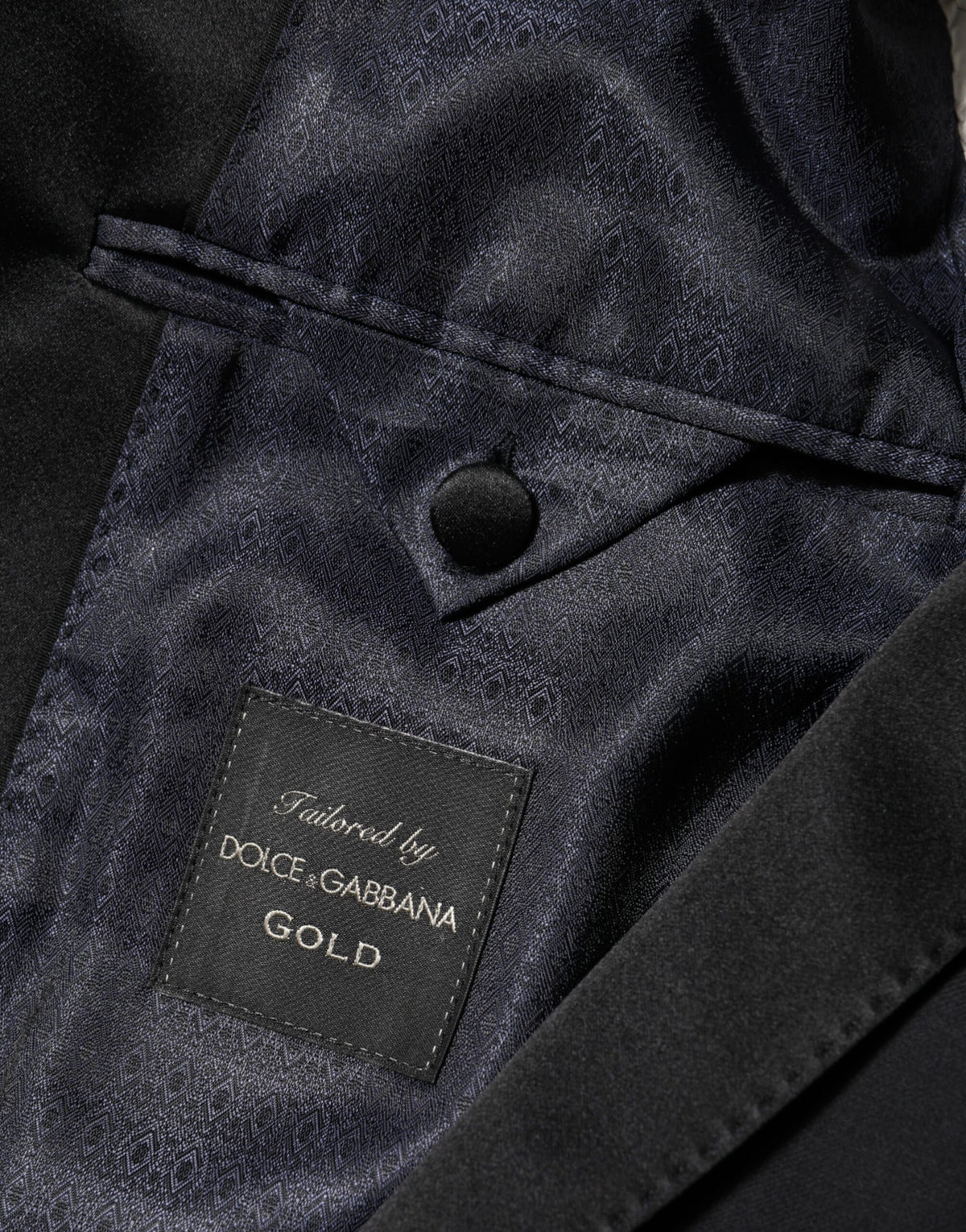 Dolce & Gabbana Men's Single Breasted Virgin Wool Polyester Viscose & Silk Blazer - Black Gold