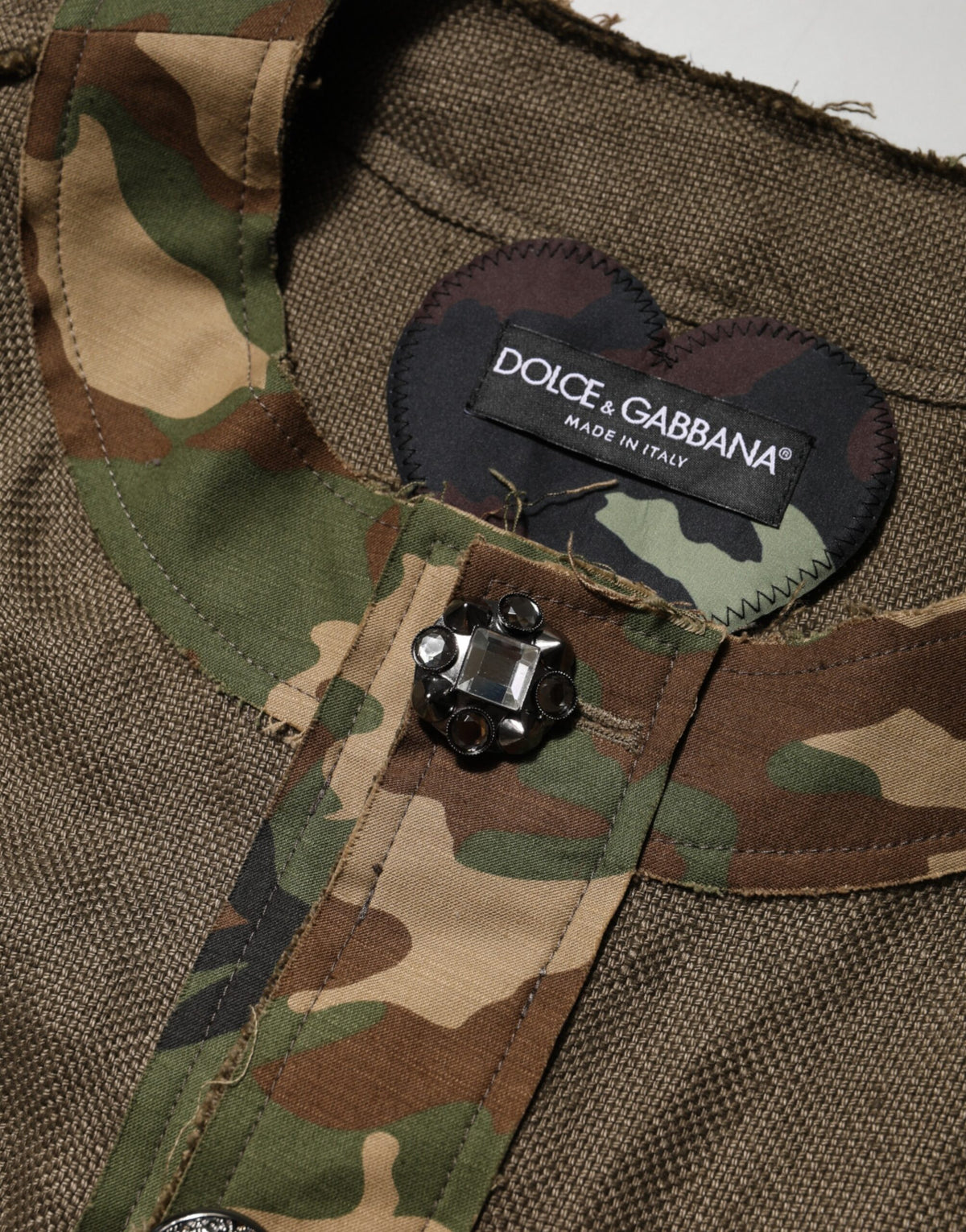 Dolce & Gabbana Men's Down Cotton Linen & Viscose Overcoat - Brown Camouflage Print