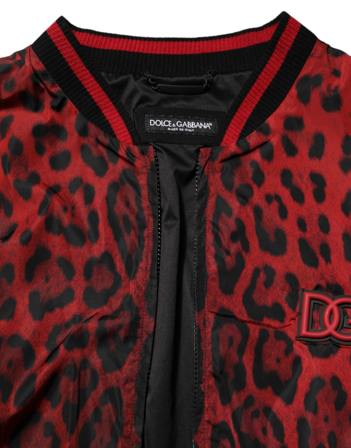 Dolce & Gabbana Men's Polyamide & Polyester Bomber Jacket - Red Leopard Print Print
