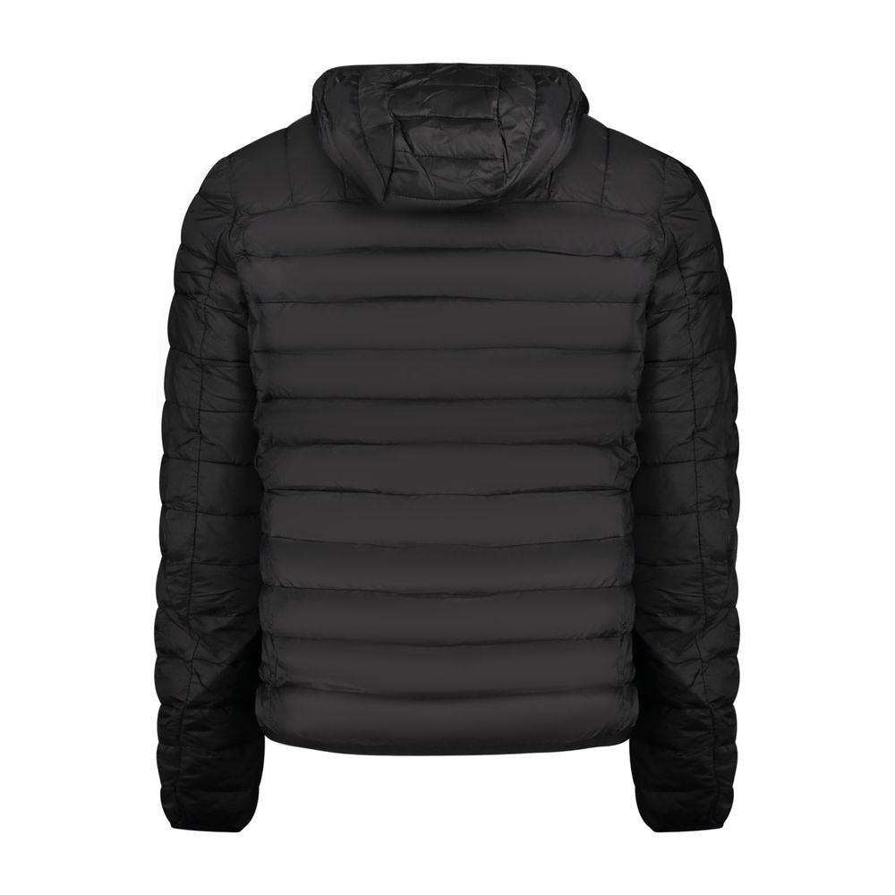 Hooded Windbreaker Jacket by Cavalli Class for men in polyester black features an magnificent silhouette, showcasing the sophisticated hooded neckline and functional pockets, hooded & windproof for a premium, magnificent look.