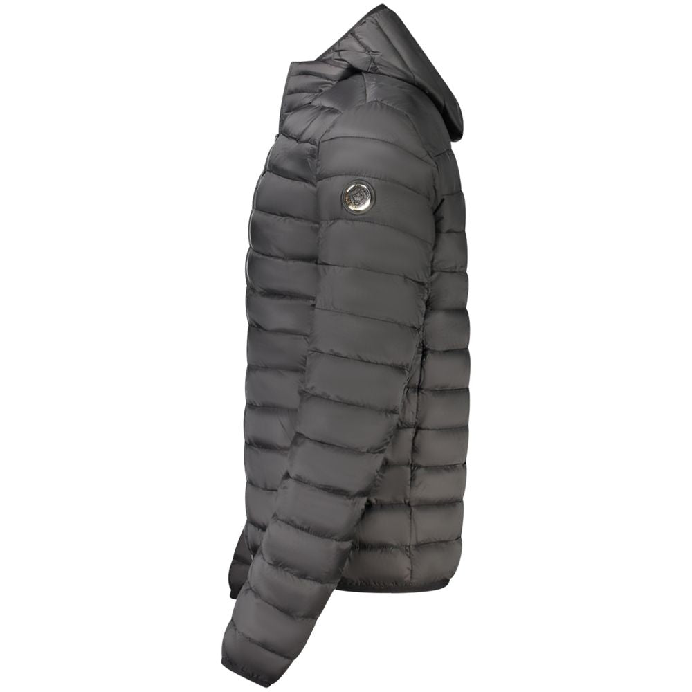Hooded Windbreaker Jacket by Cavalli Class for men in polyester black features an magnificent silhouette, showcasing the sophisticated hooded neckline and functional pockets, hooded & windproof for a premium, magnificent look.