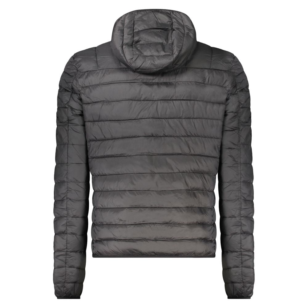 Hooded Windbreaker Jacket by Cavalli Class for men in polyester black showcases a urban chic silhouette, detailed with a urban chic hooded neckline and functional pockets, hooded & windproof for a polished finish.