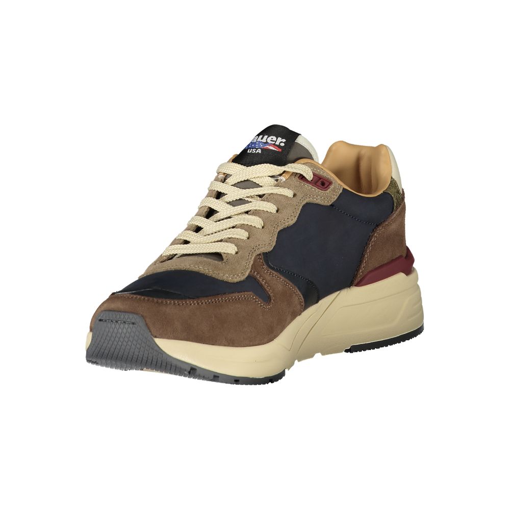 Athletic Sneakers by Blauer for men in polyester polyethylene leather blue features an architectural silhouette from the Men's Athletic Polyester Polyethylene Leather Sneakers collection, showcasing a architectural athletic style for a architectural look.