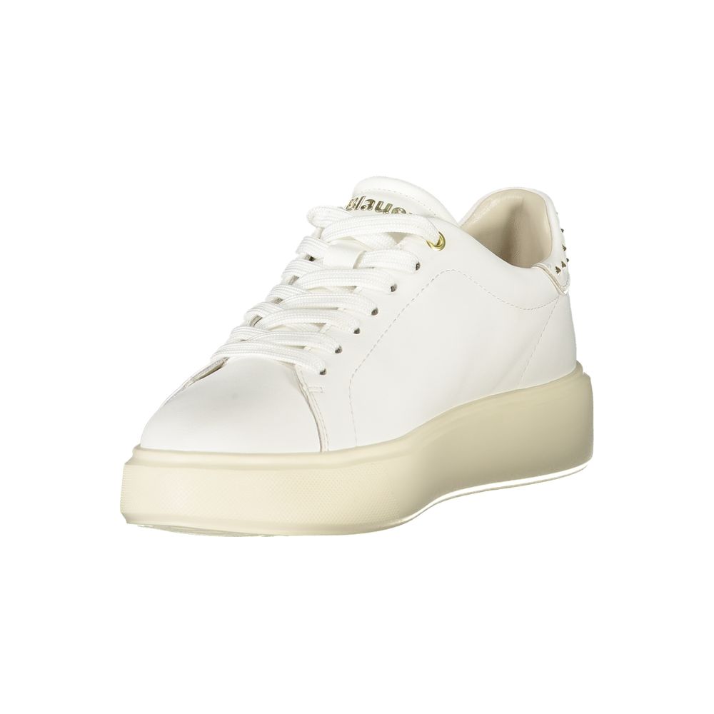 Athletic Sneakers by Blauer for women in faux leather & canvas white, signature & print features an architectural silhouette, showcasing the premium athletic style of the Heart Women's Athletic Faux Leather & Canvas Sneakers with an architectural finish.