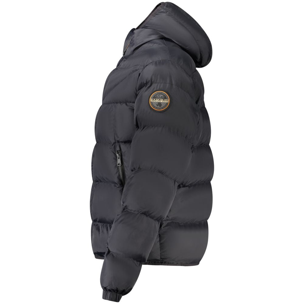 Hooded Windbreaker Jacket by Napapijri for men in polyamide black & signature features an stylish silhouette, showcasing a sophisticated and performance-driven pockets, hooded & windproof for a premium, stylish look.