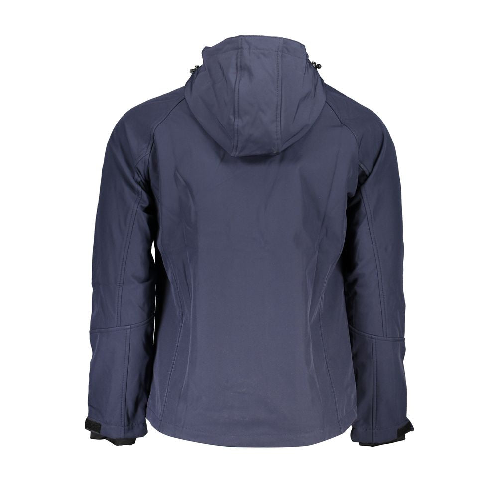 Hooded Windbreaker Jacket by Gianmarco Venturi for men in polyester blue features an perennial silhouette with a refined and perennial pockets, hooded & windproof for a sophisticated weather-resistant look.