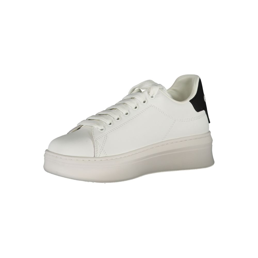 Athletic Sneakers by Gaelle Paris for women in polyurethane white, signature & print features an architectural silhouette from the Crisp Women's Athletic Polyurethane Sneakers collection, showcasing a architectural athletic style for a architectural look.