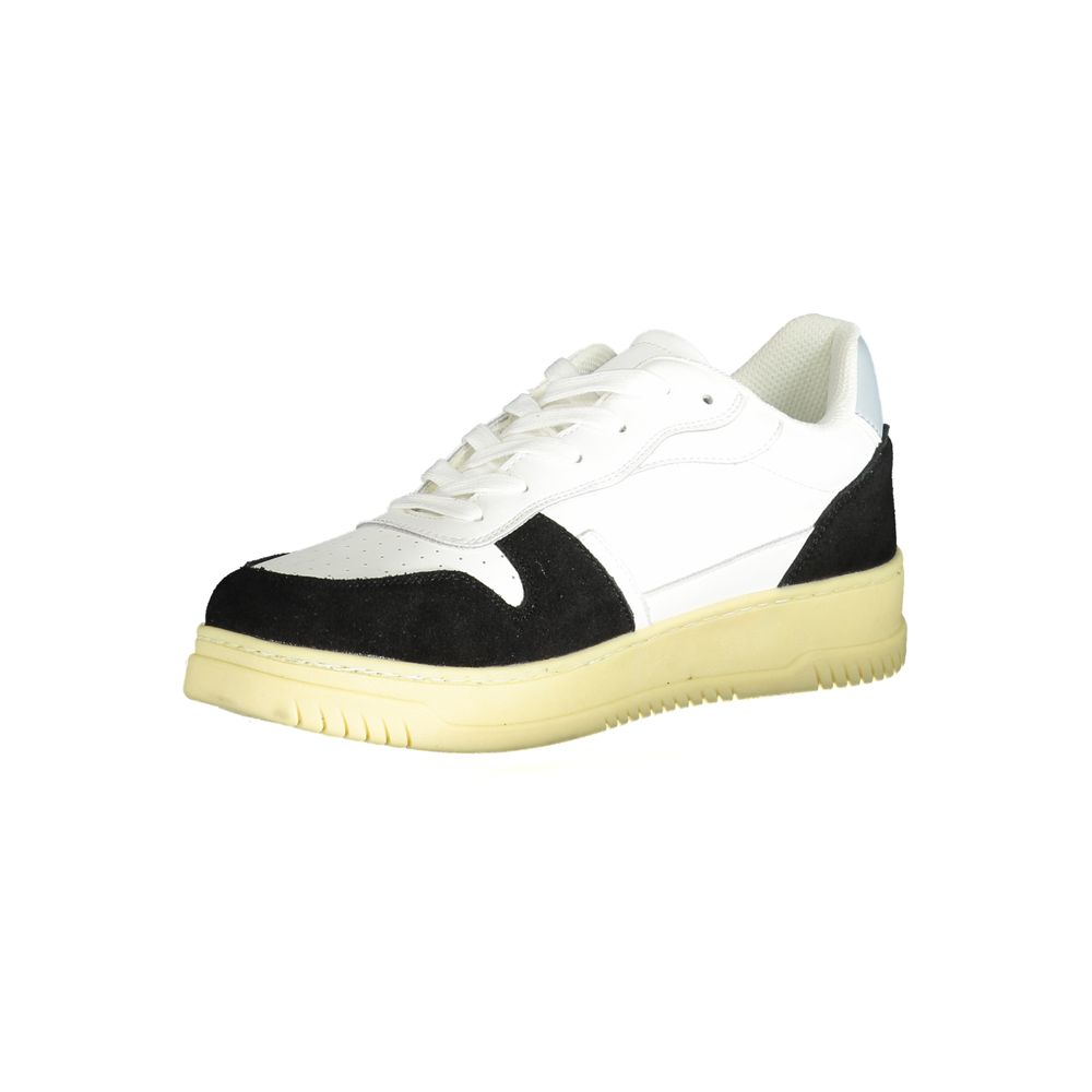 Athletic Sneakers by Gaelle Paris for men in polyester white & print showcases a architectural silhouette, artfully capturing the essence of the Men's Athletic Polyester Sneakers with its signature architectural athletic style construction.
