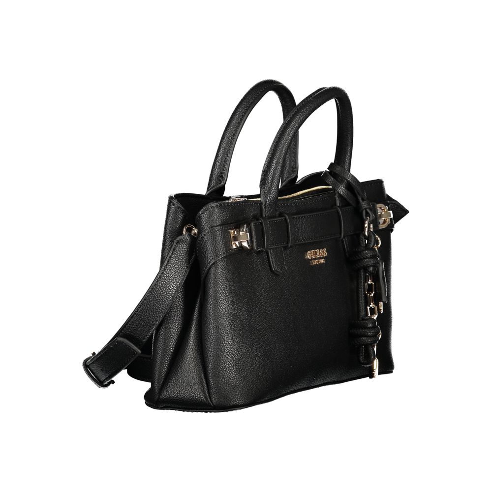 Handbag by Guess Jeans for women in polyethylene black presents a ornamental silhouette, showcasing a secure snap & zipper, ample built-in-compartments, external-pockets, internal-pockets & cardholder, and versatile shoulder-strap, handle & adjustable-strap for a ornamental finish.