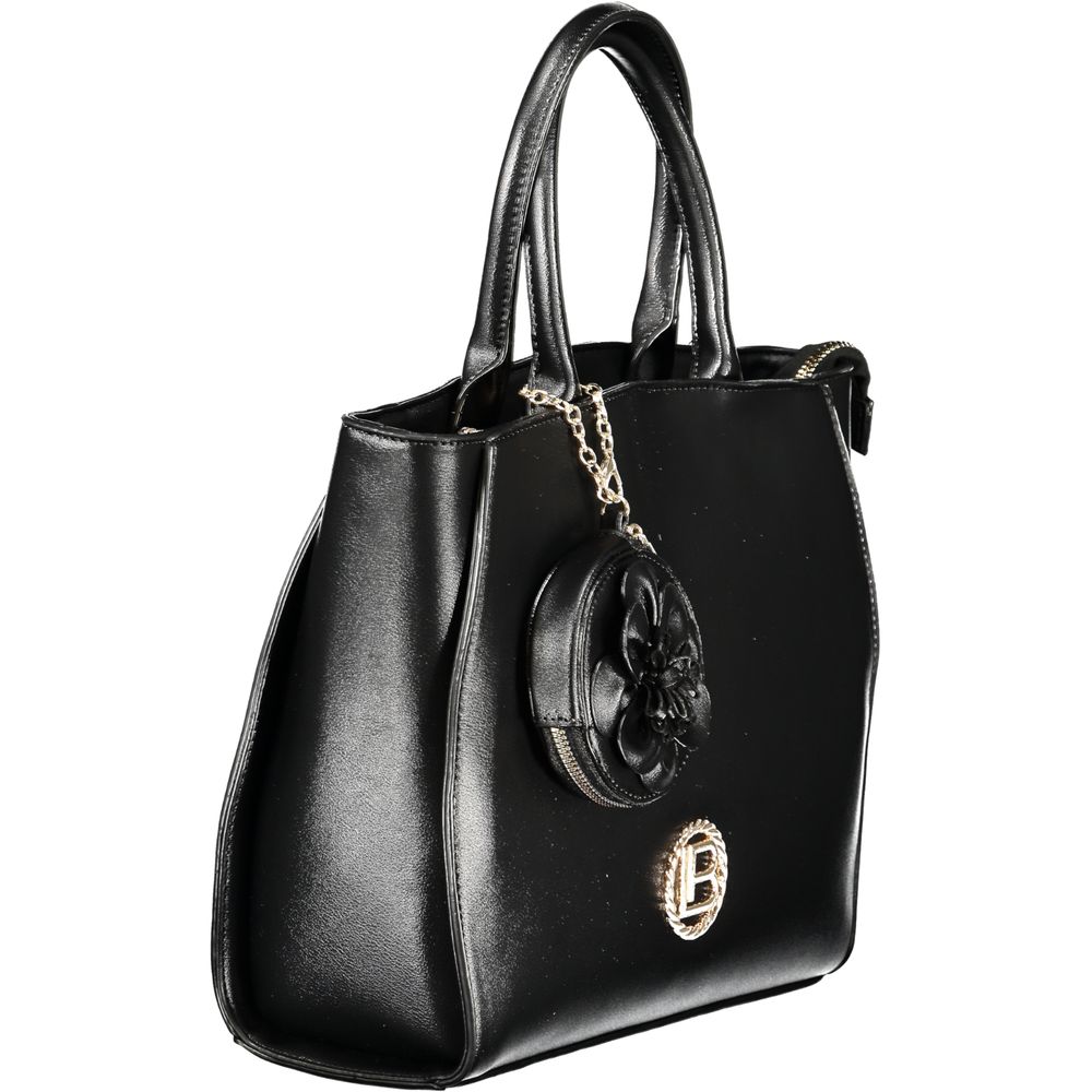 Handbag by Laura Biagiotti for women in pvc viscose modal & nickel black presents a ornamental silhouette, showcasing a secure zipper, ample document-holder, removable-pouch, internal-pockets & coin-purse, and versatile shoulder-strap, handle & adjustable-strap for a ornamental finish.