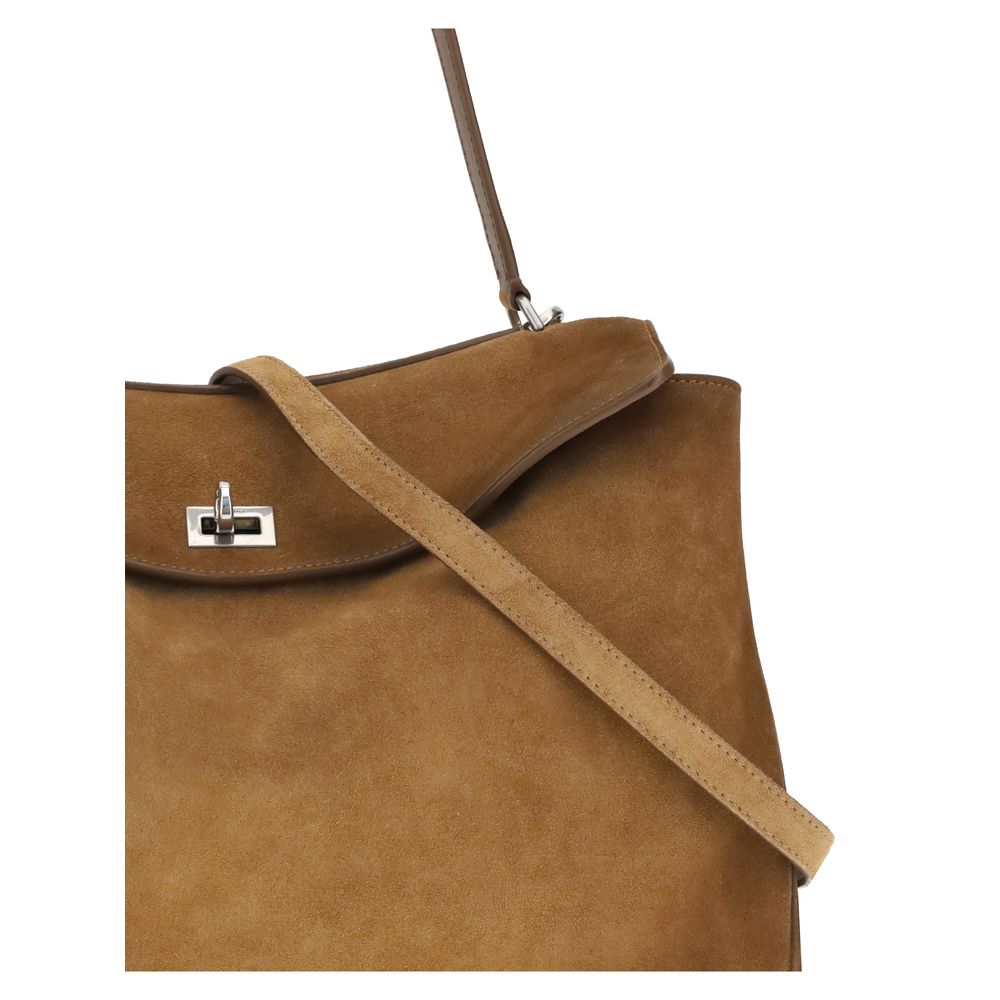 Balenciaga Rodeo Bos Taurus Suede Calfskin Leather Medium Shoulder Bag - Brown Silver Signature
