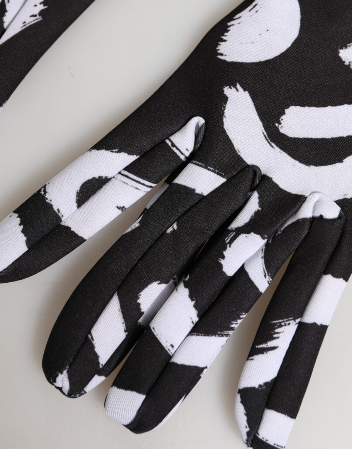 Dolce & Gabbana Stretch Polyester Mittens Elbow Length Gloves - Black White Signature
