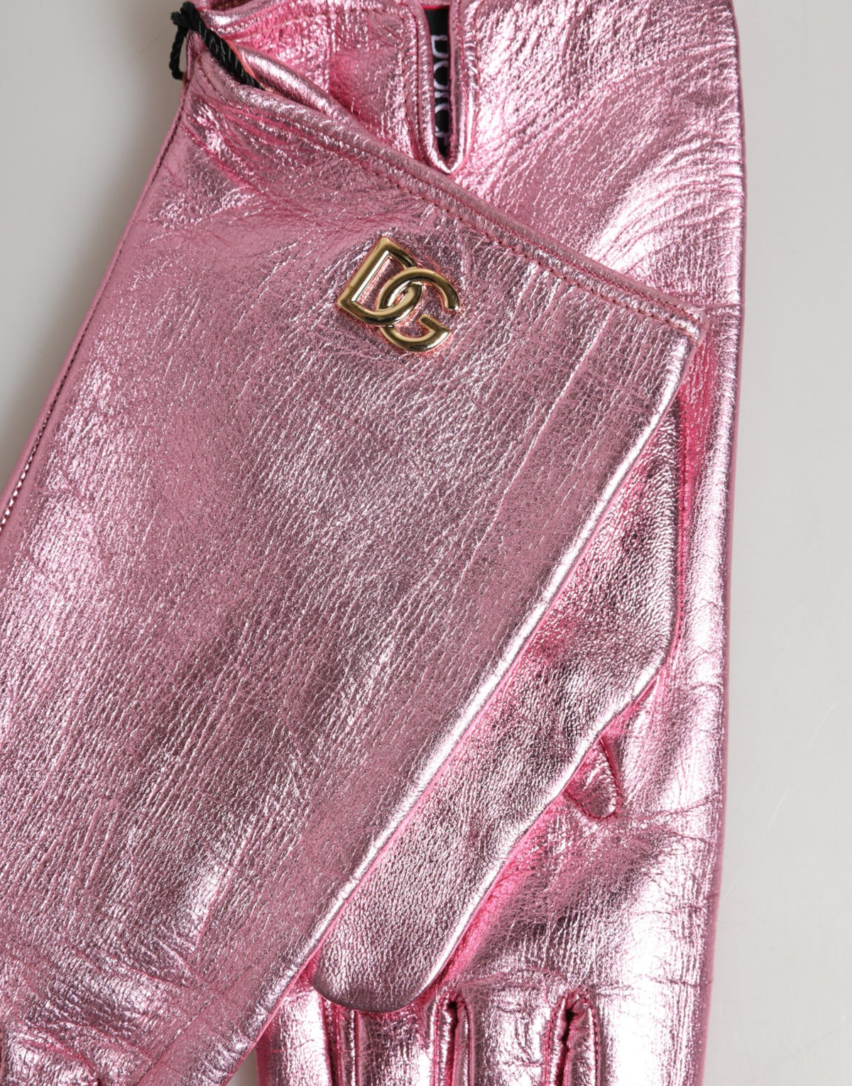 Dolce & Gabbana Polyurethane Leather & Silk Mittens Wrist Length Gloves - Pink