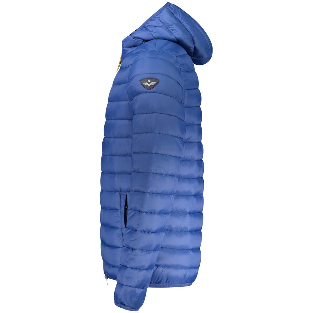 Hooded Puffer Jacket by Armata Di Mare for men in polyamide blue presents a effortlessly chic silhouette, showcasing a sophisticated and premium pockets, hooded, insulated & windproof for a truly effortlessly chic finish.