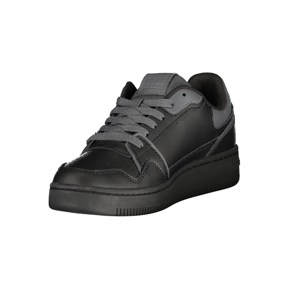 Athletic Sneakers by Tommy Hilfiger for women in polyester polyethylene leather black & gray showcases an impeccable silhouette, defined by an impeccable athletic style design that perfectly captures the essence of the Women's Athletic Polyester Polyethylene Leather Sneakers.