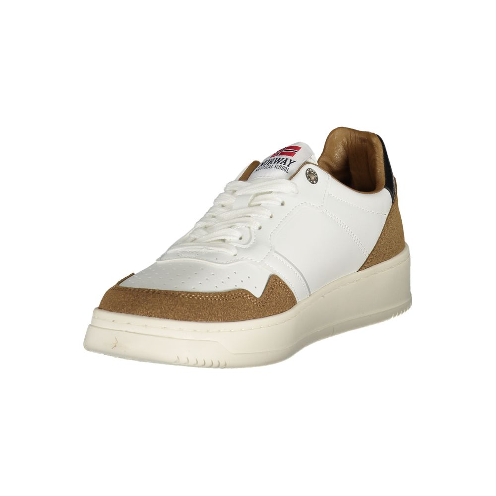Athletic Sneakers by Norway 1963 for men in polyester & polyethylene white showcases a architectural silhouette, artfully capturing the essence of the Men's Athletic Polyester & Polyethylene Sneakers with its signature architectural athletic style construction.