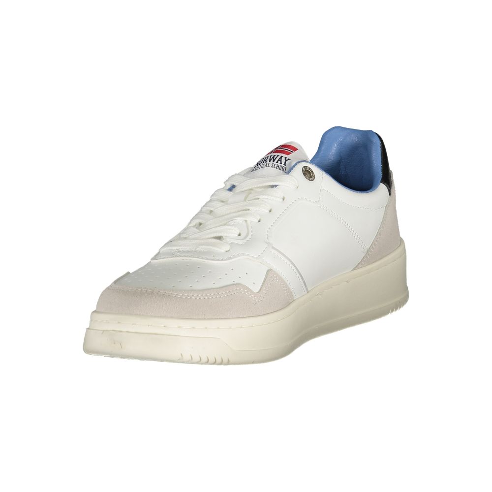 Athletic Sneakers by Norway 1963 for men in polyester & polyethylene white features an architectural silhouette, showcasing the premium athletic style of the Men's Athletic Polyester & Polyethylene Sneakers with an architectural finish.